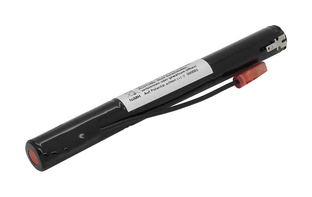 Bild von Notleuchtenakku NiMH 3,6V 1500mAh L1x3 Mignon AA mit Fastonstecker 2,8mm +Pol und 110mm Kabel und Faston-Buchse 2,8mm -Pol passend für RZB 711078400