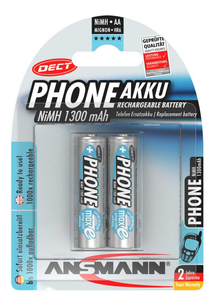 Bild von Ansmann NiMH-Akku Mignon 1300mAh DECT 5030802 2er Blister