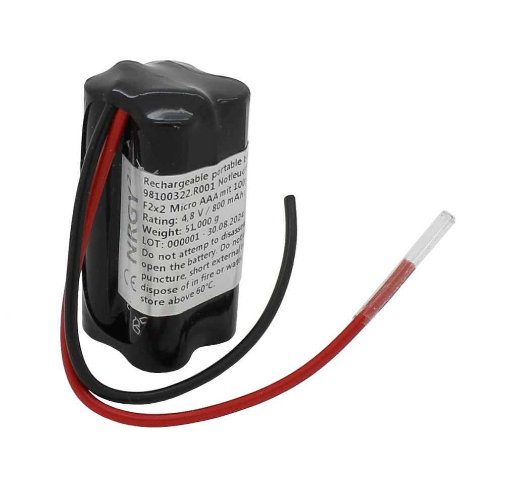 Bild von Notleuchtenakku NiMH 4,8V 800mAh F2x2 Micro AAA mit 100mm Kabel