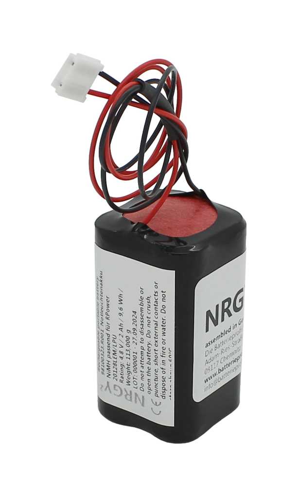 Bild von Notleuchtenakku NiMH 4,8V 2000mAh F2x2 Mignon AA mit 300mm Kabel und Stecker passend für RPower 20128LEM/LPU